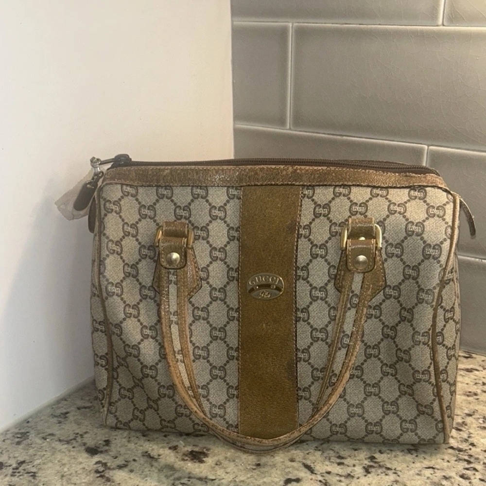 Gucci Plus Cream and Brown Satchel Bag